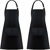 Jubatus 2 Pack Bib Aprons with 2 Pockets Cooking Chef Kitchen Apron for Women Men, Black