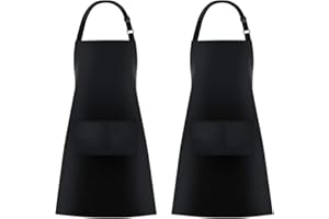 Jubatus 2 Pack Bib Aprons with 2 Pockets Cooking Chef Kitchen Apron for Women Men, Black