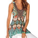 kaifongfu Women T-Shirt Summer Printing Vest Casual Tank Tops Sleeveless Shirt Blouse (L, Green)