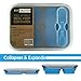 Fit Factor Collapsible Meal Prep Container, Bento Lunch Box, Food Container; 3 Compartments, Leak Proof, Microwave and Dishwasher Safe; BPA-Free (48 ounces, Blue)