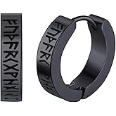 Viking Runes Hoop/Clip-on/Stud Earrings for Men Women Stainless Steel Hypoallergenic Earrings Amulet Protection Jewelry Gifts(with Box)