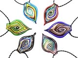 Murano Gold Dust Stripe Glass Pendant Necklace 6PC Mix Color Set