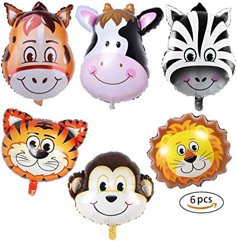balloon animals, Elmchee 6 Pack Jungle Party Decoration animal balloons Huge Sizes Tiger Lion Zebra Monkey Cow Elephant Balloons