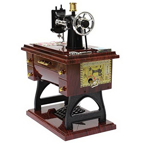 MAYMII Vintage Mini Sewing Machine Style Plastic Music Box Table Desk Decoration Toy Gift for Kid Children