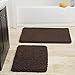 Lavish Home Bathroom Rugs - 2-Piece Memory Foam Bathroom Set with Chenille Shag Top and Non-Slip Needle Felt Backing and PVC Dots - Machine Washable Bath Rugs (Chocolate Brown)