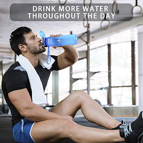CASAON 32oz Motivational Water Bottle with Time Marker, 1 Liter Tritan BPA Free Sports Water Bottle - Blue - Thumbnail 3