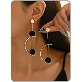 Gold Long Earrings For Women, Black Ball Chunky Large Half-Circle Rotatable Classic Dangle Earring Unique Statement Gorgeous Lightweight Drop Hypoallergenic Earring 2026 Jewelry Gift