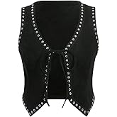 Verdusa Women's Western Cowgirl Vest Tie Front V Neck Grunge Asymmetrical Sleeveless Jacket Outerwear