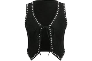 Verdusa Women's Western Cowgirl Vest Tie Front V Neck Grunge Asymmetrical Sleeveless Jacket Outerwear