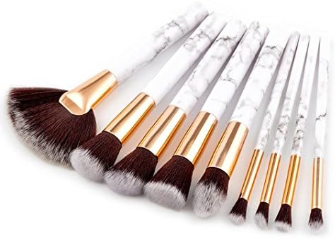 9PC Marble Makeup Brush Set Wakeu Flat Kabuki Makeup Brush Foundation For Blending Liquid, Cream, Powder Concealer Cosmetics (White)