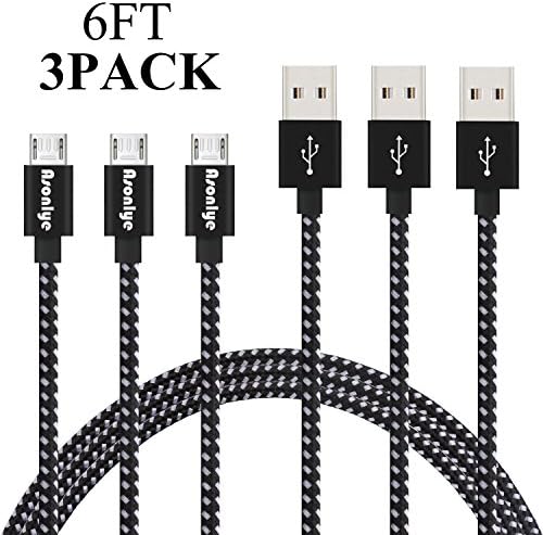 Micro USB Cable Android, Asonlye 6 Feet Nylon Braided Micro USB Cables High Speed USB2.0 Sync and Charging Cables for Samsung, HTC, Motorola, Nokia, Kindle, MP3, Tablet and more 3 Pack Black