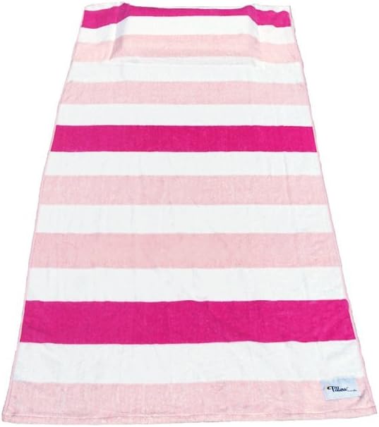 Tillow Oversized Beach Towel with Pillow, Water-resistant Pocket and Touch Screen Phone Pocket, Pink Stripe Design