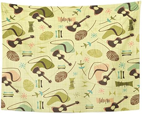 VaryHome Tapestry Red 1950S Retro Bark Guitars Pattern Yellow Atomic Music Home Decor Wall Hanging for Living Room Bedroom Dorm 60x80 Inches