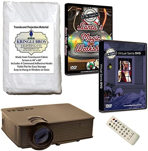 Christmas Digital Decoration Kit includes 1080p HD Resolution Projector, 60" x 40" Kringle Brothers High Resolution Window Rear Projection Screen, Santa and Magic Workshop on DVD