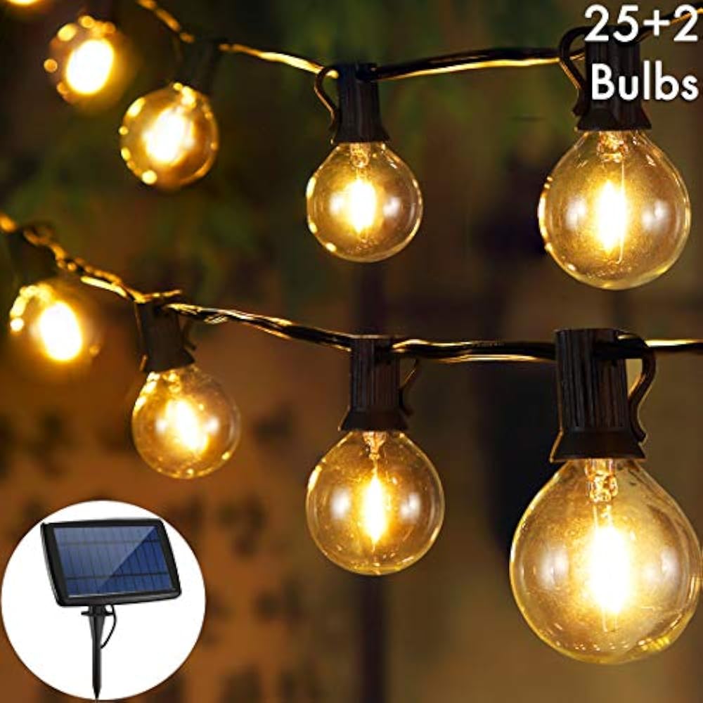 Solar String Lights Outdoor 25ft G40 Globe Patio Lights 27 Led