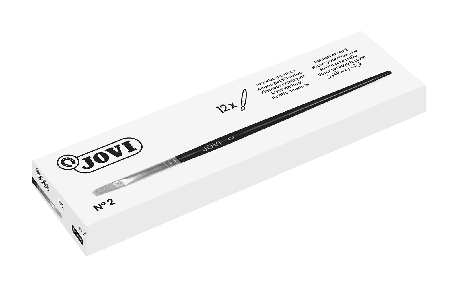 Jovi - Calibrated Art Brushes Flat Tip, 12 Piece Case, Hard Natural Bristles and Wooden Handle, No. 2 (8302)