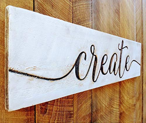 Large CREATE Sign 40â€x10â€ Carved Horizontal-Cypress Lumber Rustic Distressed Shabby Style Americana