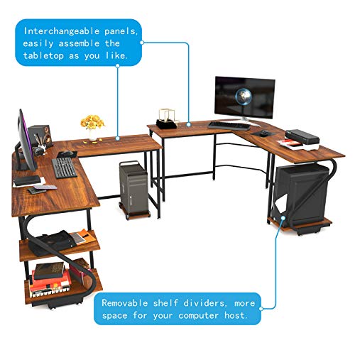 Weehom Reversible LShaped Desk with Shelves Large Corner Gaming Computer Desks for Home Office