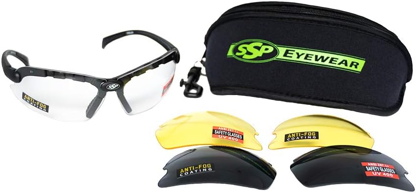 SSP Eyewear Shatterproof Safety Glasses Kit with Assorted Color Anti-Fog Lenses, CHELAN AST KIT