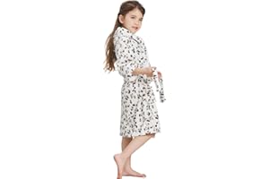 ECHERY Boys Girls Robe Hooded Bathrobe Toddler Robes Soft Coral Fleece Pajamas Unisex Dressing Gown for Kids