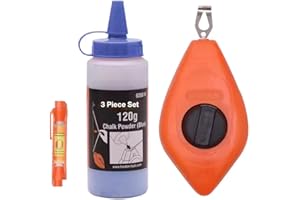 Edward Tools Chalk Line Tool Set with Reel, Powder, Line Level - 3 Piece Chalk Line Set for Carpentry, Drywall, Sports - 100 Ft Length Line - Latch Hook for Straight Line - Blue 4 oz Bottle of Chalk