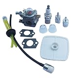Kipa Carburetor Air Filter Fuel Line Spark Plug Maintenance Kit for Zama C1U-K47 C1U-K52 C1U-K29 ECHO SRM2100 GT2000 GT2100 PAS2000US PAS2000 PAS2100 PAS2110 SHC1700 SHC2100 GT2000 GT2100 Trimmer Carb