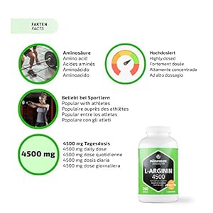 Vitamaze® L-arginina 4500 Mg Ad Alto Dosaggio, 360 Capsule Di Pura L-arginina Hcl Polvere, Qualità Tedesca, Naturale…