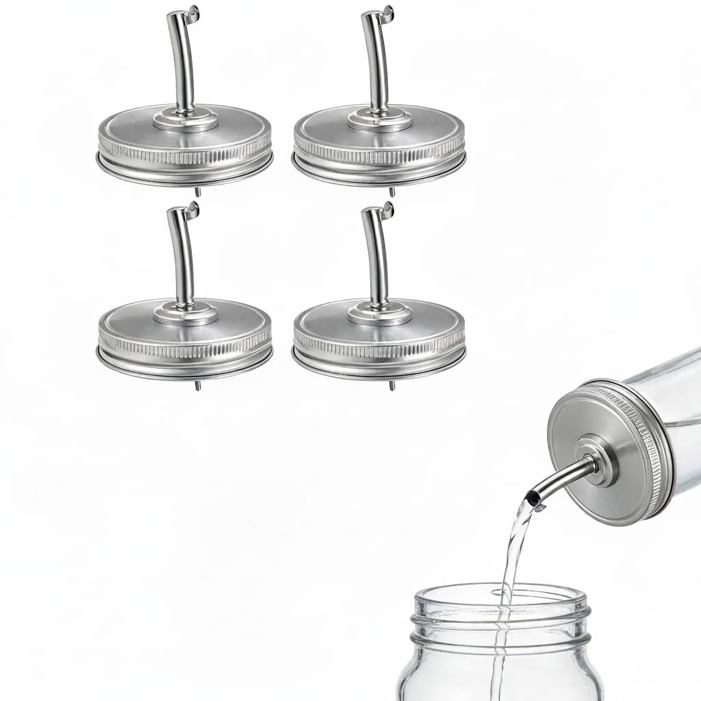 DOITOOL Mason Jar Lids 70mm : 4PCS Stainless Steel Oil Spout Lids for Mason Jars, Leakproof Pouring Dispenser for Olive Oil, Vinegar, Syrup, And More