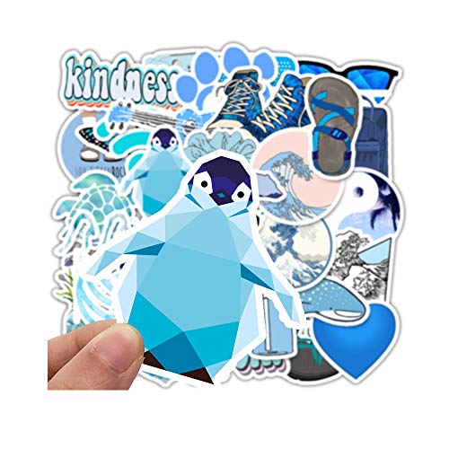 AKEROCK Cute Nature VSCO Stickers for Water Bottles and Laptops, Aesthetic Trendy Waterproof Vinyl Sticker Pack for Hydro Flask Cameras Phone Luggage Graffiti Decal, 50 Packs, Blue