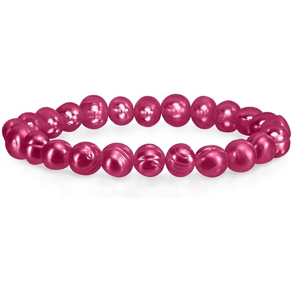 Skysk 3-Row Multicolor Freshwater Baroque Pearl Stretch Bracelet – 7.5 Inch, Elastic Bangle