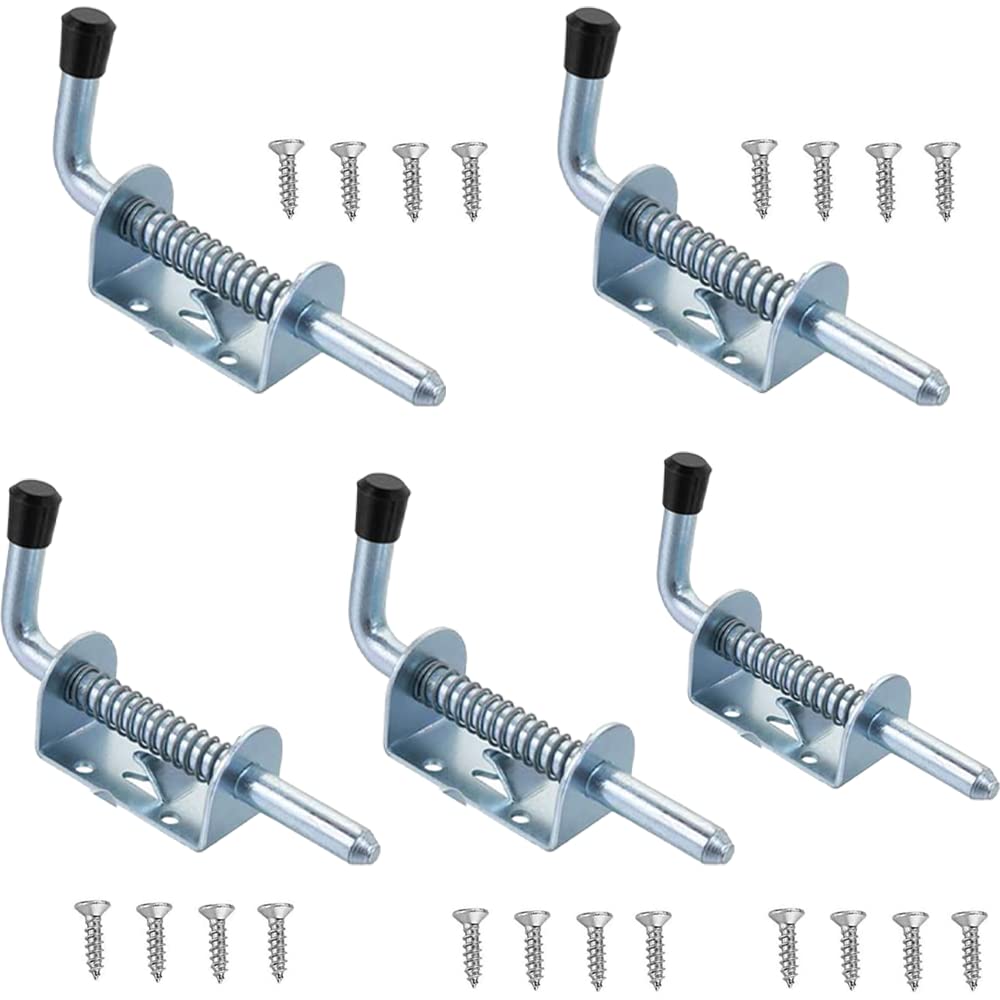 luou 5 PCS Spring Loaded Latch,Spring Latch Lock Pin Utility Barrel Bolt Metal Lock,Stainless Steel Sliding Gate Bolt with Grip and Screws,for Gate Shed Door Tailgate Trailer Garage