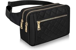 VOIKUKKA Cute Large Black Fanny Packs for Women Cross Body Waist Bag Nylon Fashionable Fanny Pack Designer Workout Hiking Waist Pack Running Travel Gym Pretty Zipper Fashion Quilted Womens Fanny Pack