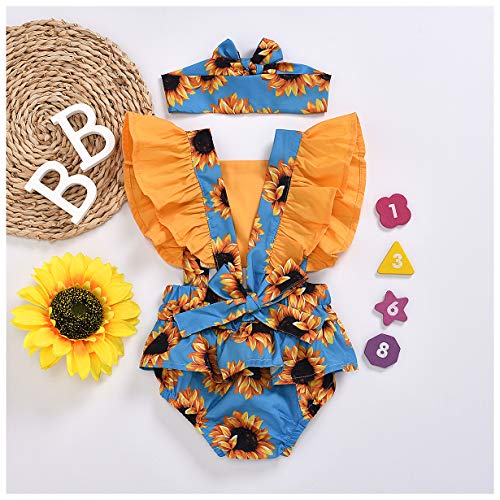 ECOTISH 2 stuks pasgeboren baby meisje ruches mouwen bodysuits jumpsuit hoofdband romper playsuit + hoofdband outfits - Image 5