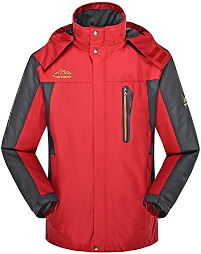 Jeater Men's Hooded Outdoor Hiking Windbreaker Breathable Waterproof Rain Jacket JT6029-Red-Large