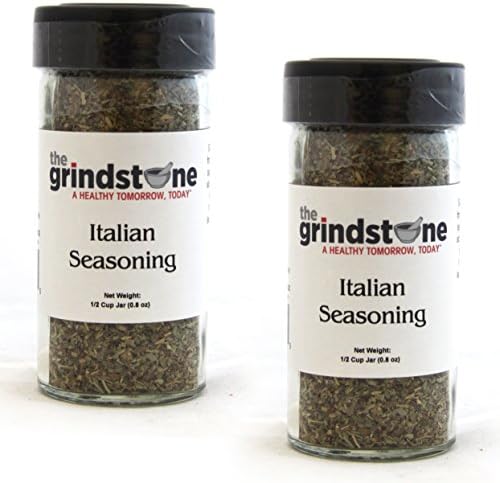 The Grindstone | ITALIAN SEASONING | Non GMO | Hand Blended Spices | 1/2 Cup Size | 2.50 oz. Glass Bottle with Sifter | (Pack of 2)