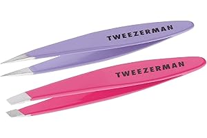 Tweezerman Mini Slant and Point Tip Tweezer - Tweezers Set for Eyebrows, Facial Hair, Ingrown Hairs
