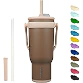 BJPKPK 40 OZ Insulated Travel Tumbler with Handle and Straw, Stainless Steel Water Bottle, Double Wall Vacuum Insulated Mug, for Work, Car, Travel, Coffee
