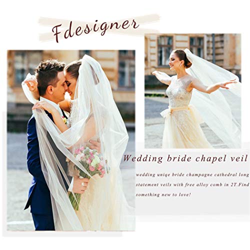 Fdesigner Bride Cathedral Veil Wedding Chapel Veils Bridal Headpieces Statement Veils Long Soft Veil with Comb 2T (Champagne) - Thumbnail 3