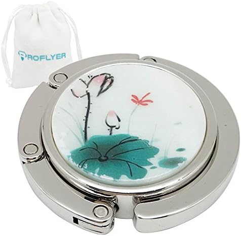 ROFLYER Flower Round Purse Hook - Foldable Handbag Hanger Safer Cleaner Bag, Fold Up For Easy Storage,Folding Table Hanger, with Velvet Pouch (Lotus)