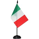 Anley Italy Deluxe Desk Flag Set - 6 x 4 Inch Miniature Italian Desktop Flag with 12" Solid Pole - Vivid Color and Fade Resistant - Black Base and Spear Top