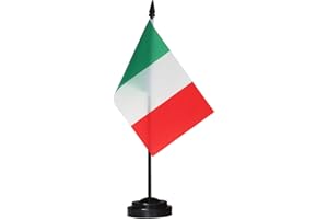 Anley Italy Deluxe Desk Flag Set - 6 x 4 Inch Miniature Italian Desktop Flag with 12" Solid Pole - Vivid Color and Fade Resistant - Black Base and Spear Top