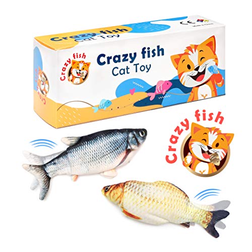 CrazyFish Floppy Fish Cat Toy 2Piece Flopping Toys for Cats & Dogs, Fun Interactive Indoor