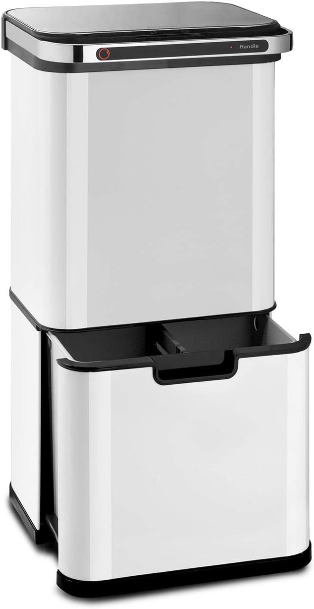 Klarstein Touchless Ultraclean Sensor-Mülleimer, 60 Liter Volumen in 3 Behältern, Ozon-Sterilisation: beseitigt 90% der Bakterien und Viren, OdorControl: mit integriertem Geruchsfilter, weiß