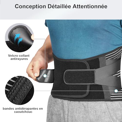 FREETOO Lumbar Support Belt, Lumbar Support and Back Pain Relief, 4 Springs, Double Adjustable Strap for Men and Women, XL, Black