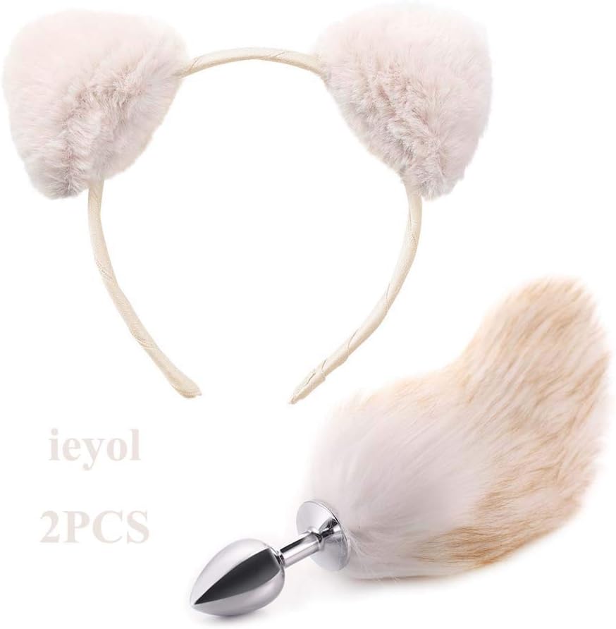 ieyol Popular Fashion White Short Fox Tail Headdress Cosplay Dress Up Costume Accessories (S,1.1in)
