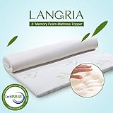 LANGRIA 3-Inch Queen Memory Foam Mattress Topper CertiPUR-US Certified with Removable Zippered Hypoallergenic Bamboo Cover and Non-Slip Bottom