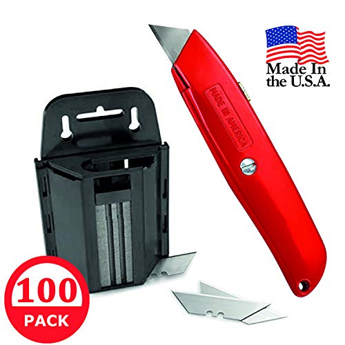 Heavy Duty Utility Knife and Razor Blades with Dispenser 100 Pack