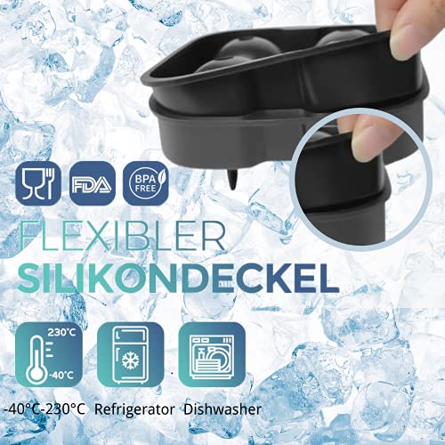 Olywee 3er Pack Eiswürfelschalen-Schwarzes Silikon 4 Riesen Eisball Würfelhersteller + 3D Schädel Eisbehälter Schädel… – Bild 4