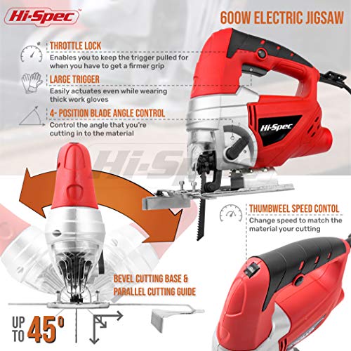 Hi-Spec 600W Stichsäge mit Blattschnellwechselmechanismus, per Daumenrad verstellbare Geschwindigkeit, einrastbar für… – Bild 4