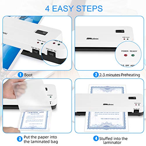 image for REKOBON Thermal Laminator Machine for A4, 12 Laminating Pouches, Trimm